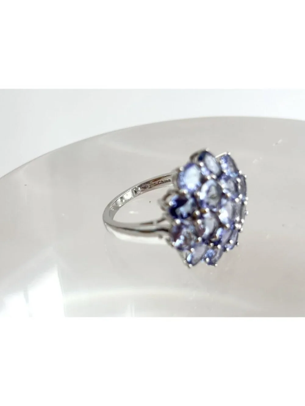 Tanzanite Gemstone Cluster Blooming Floral Sterling Silver 925 Vintage Ring sz 8